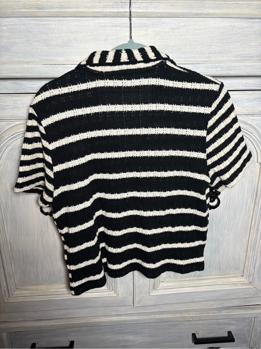 Madewell‎ Stripe Crochet-Knit V-Neck Sweater Tee Classic Feminine Preppy - Picture 12 of 12